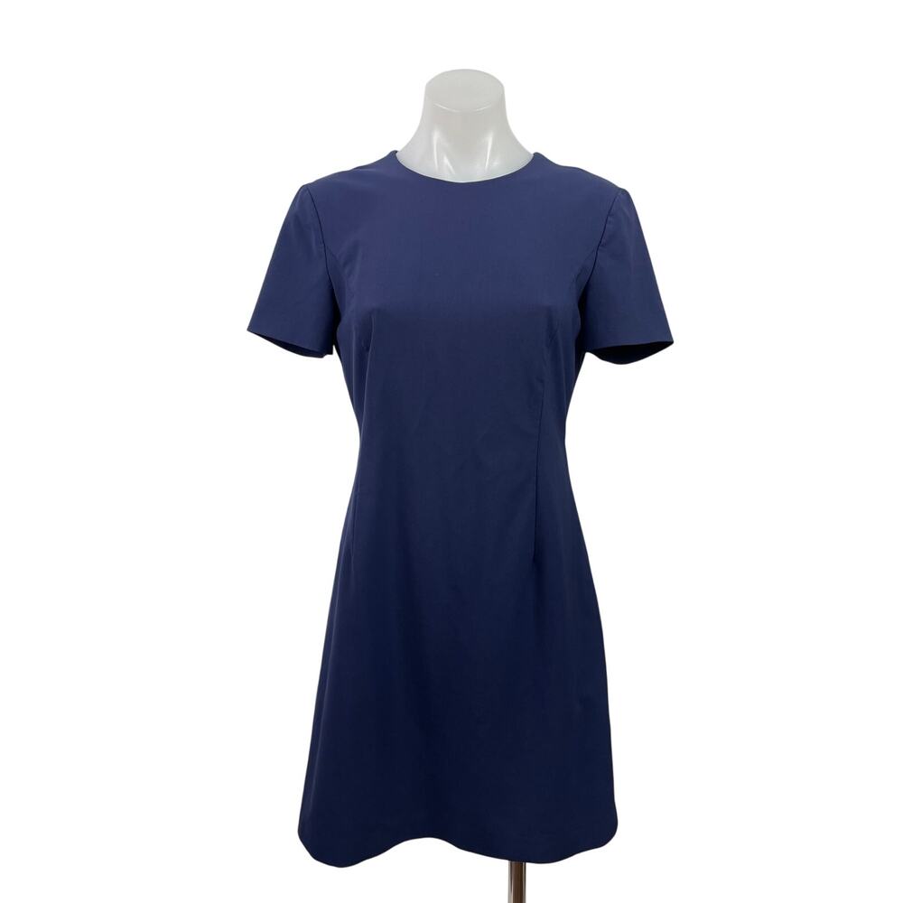 Theory Women's Navy Blue Wool Short Sleeve Crew Neck A Line Mini Dress Size 4